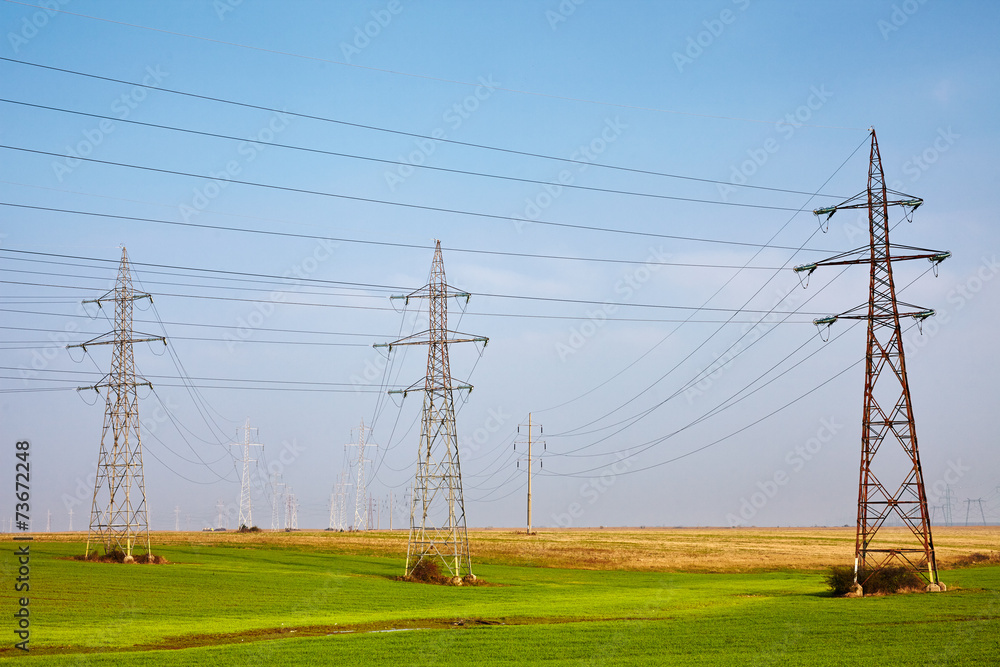 Electricity poles on a meadow