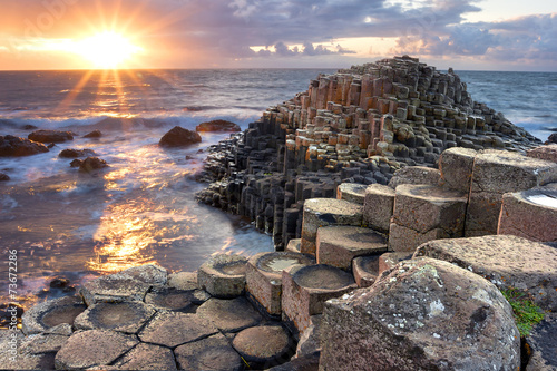 Canvas Print Sunset at Giant s causeway