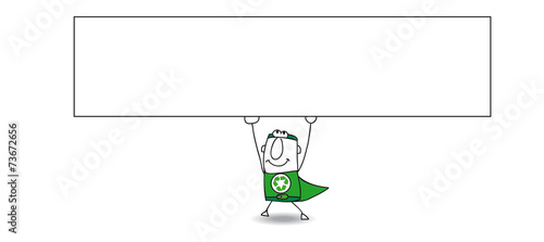 Super Recycling man and his horizontal banner