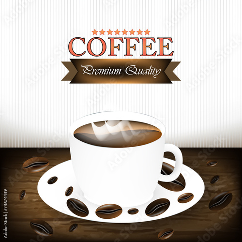 Cup of coffee background with coffee beans