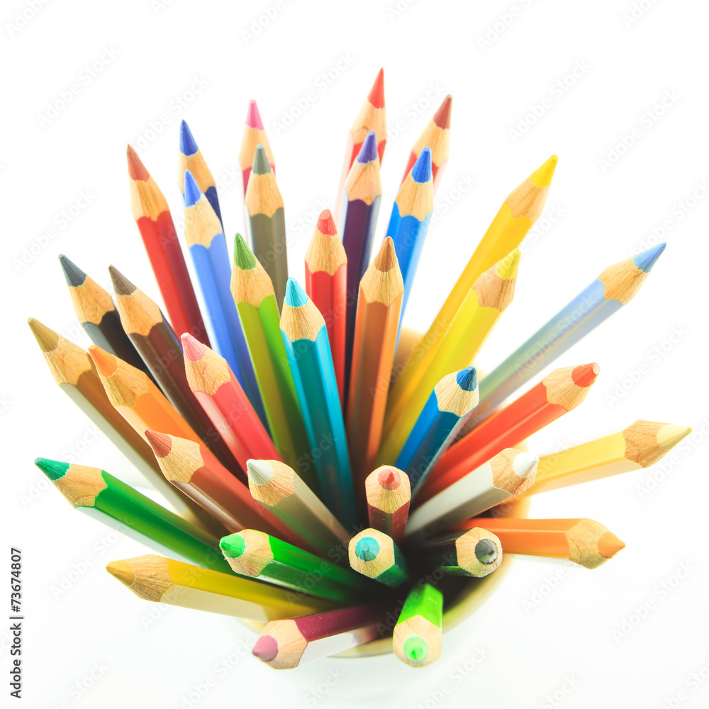 Colour pencils isolated on white background close up Colour pencils isolated on white background close up
