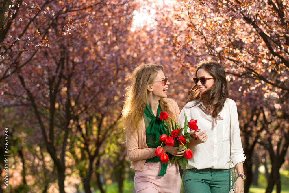 two beautiful ladies in spring park two beautiful ladies in spring park