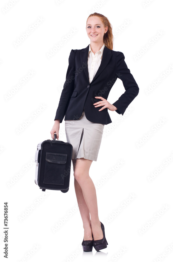 Travelling businesswoman isolated on the white Travelling businesswoman isolated on the white