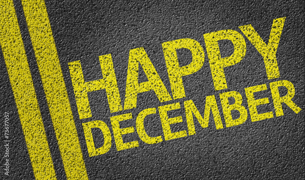 Happy December written on the road