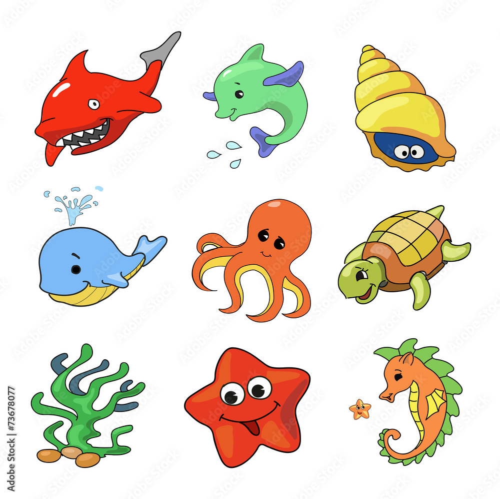 Vector illustration of Sea Animals Collection Vector illustration of Sea Animals Collection