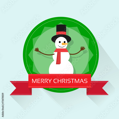 snowman on christmas greeting card with merry christmas