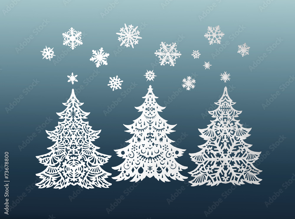 Fototapeta premium Paper Christmas trees and snowflakes