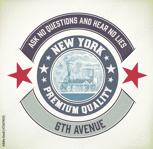 Circular design with stars, old train with engraving style