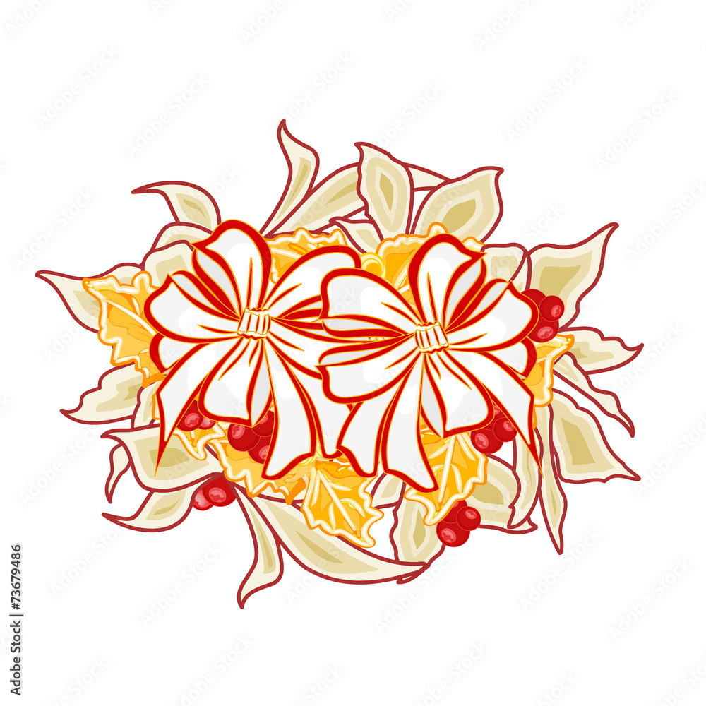 Christmas decoration and two bows with poinsettia vector Christmas decoration and two bows with poinsettia vector