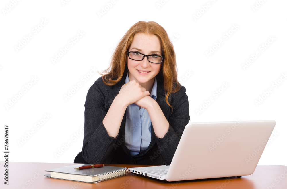 Businesswoman with laptop isolated on white Businesswoman with laptop isolated on white