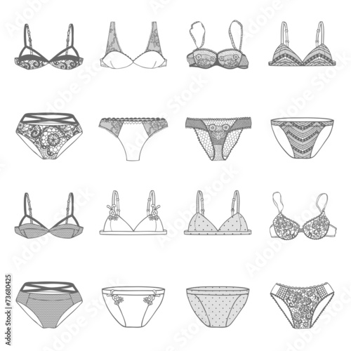 Hand drawn vector sexy lingerie set.