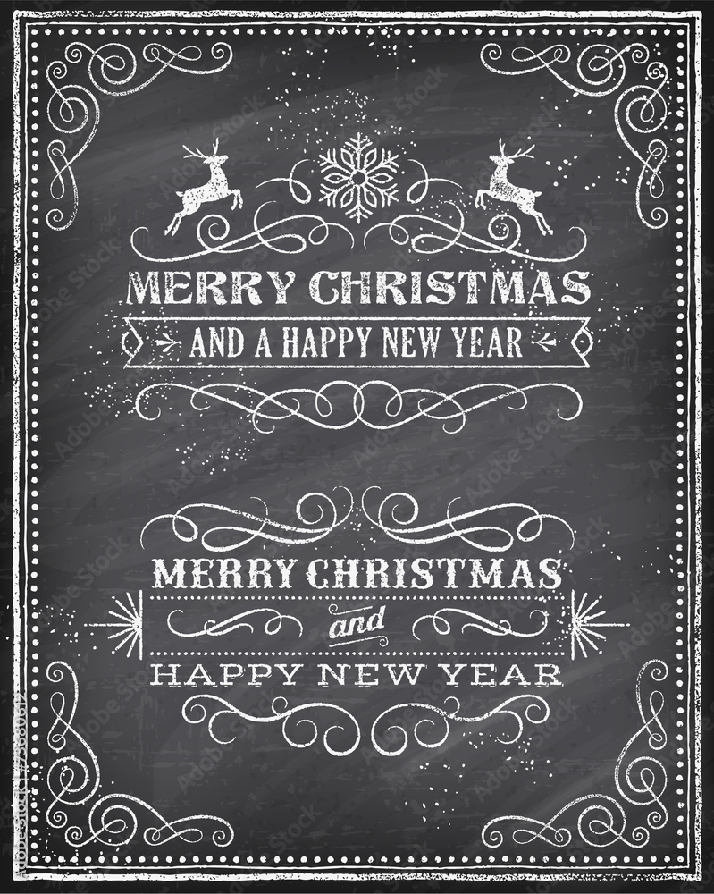 Vector Christmas Chalkboard Greeting Card - obrazy, fototapety, plakaty 