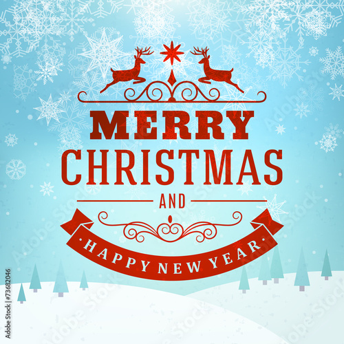 Merry Christmas message and snow background