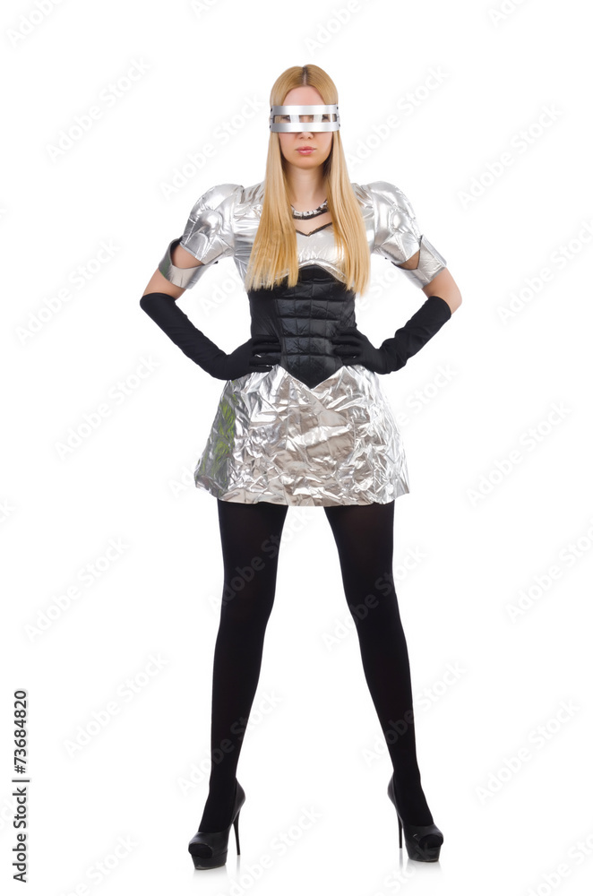 Woman in tech concept isolated on white Woman in tech concept isolated on white