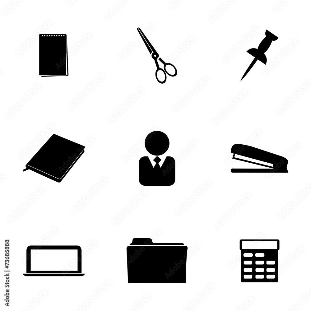 Vector black office icons set Vector black office icons set
