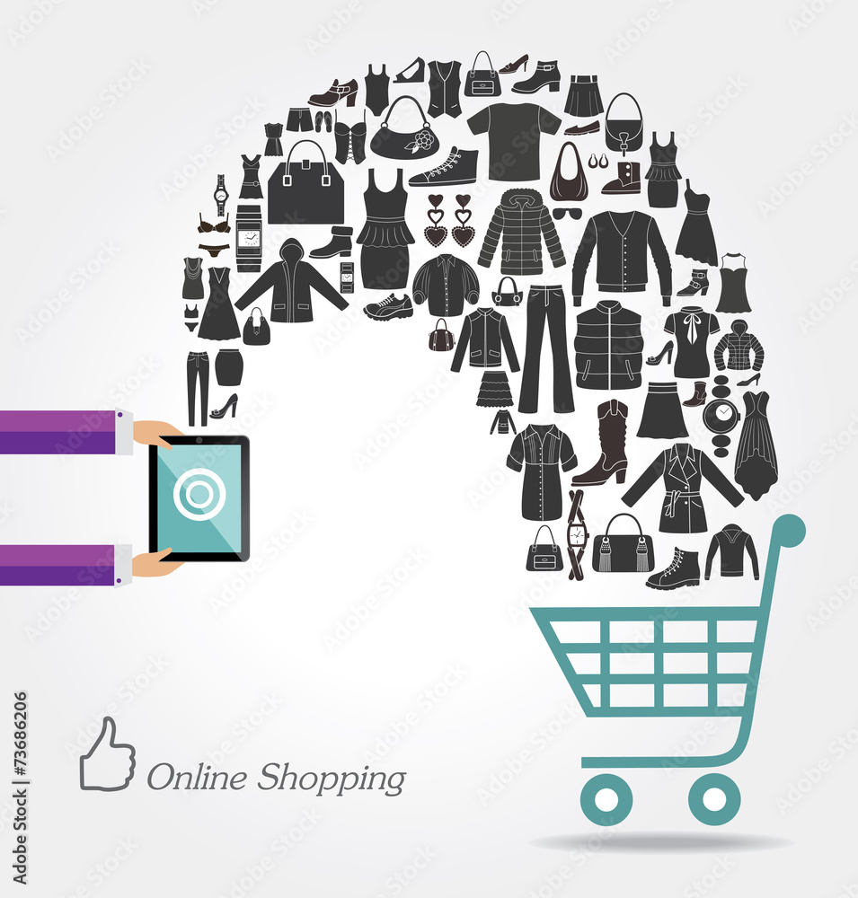 Modern technology and online shopping. Fashion background.