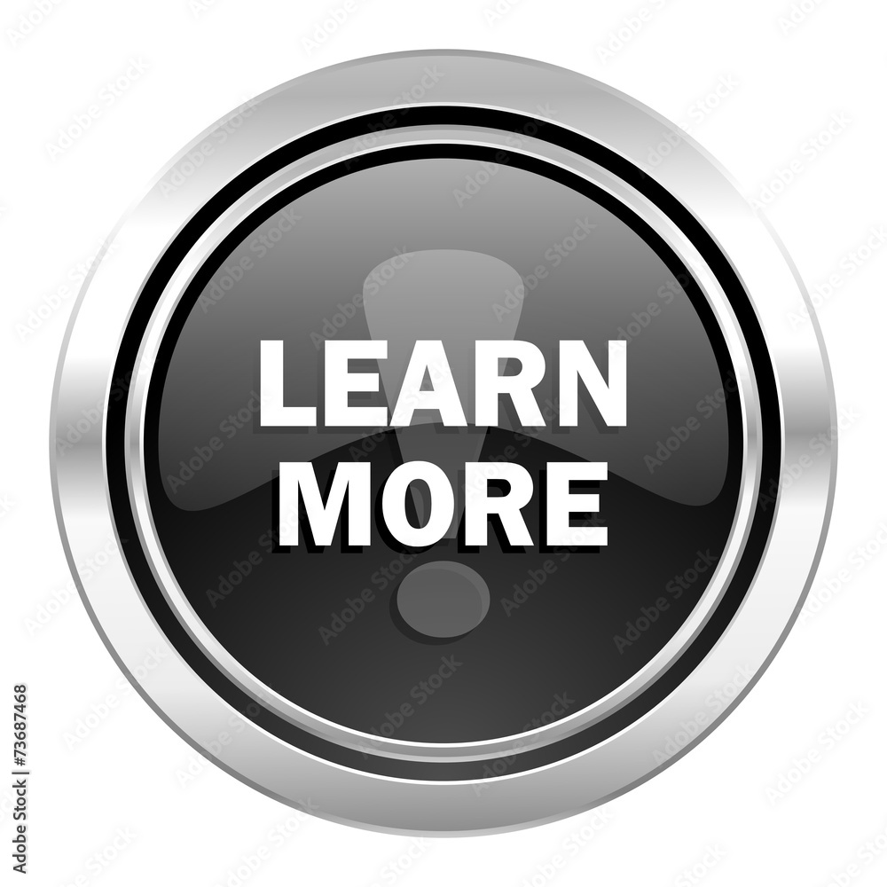 learn more icon, black chrome button learn more icon, black chrome button