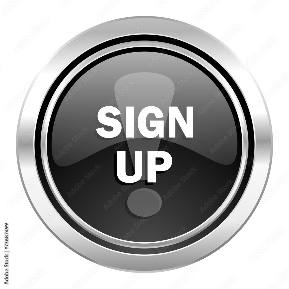 sign up icon, black chrome button sign up icon, black chrome button