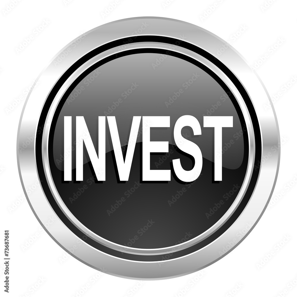 invest icon, black chrome button invest icon, black chrome button