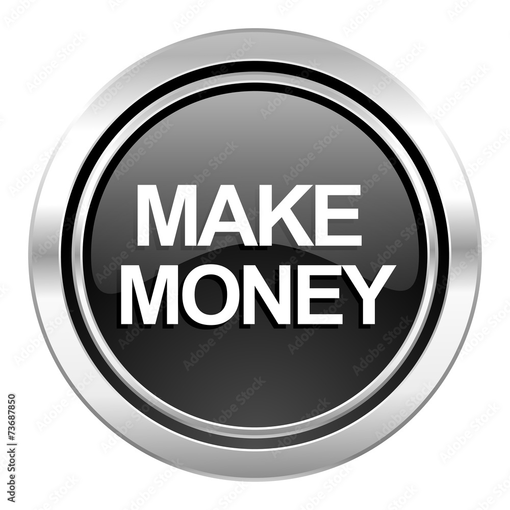 make money icon, black chrome button make money icon, black chrome button