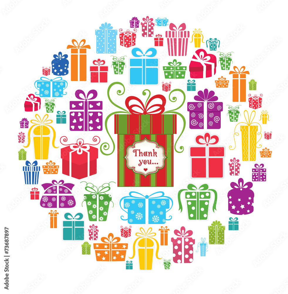 Colorful vector gift boxes in the circle.