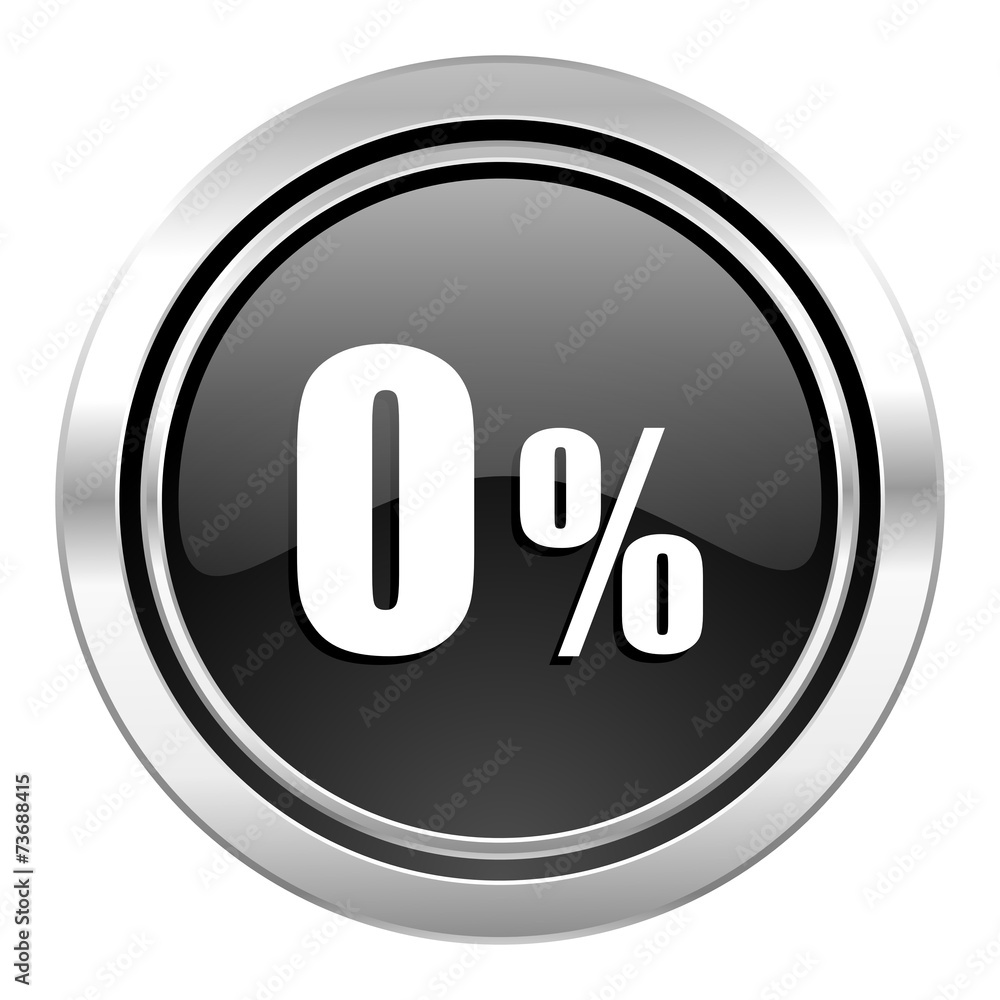 0 percent icon, black chrome button, sale sign 0 percent icon, black chrome button, sale sign