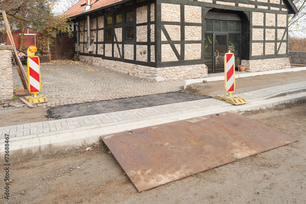 Strassenbau Eine Provisorische Zufahrt Zu Einem Grundstück Stock Foto