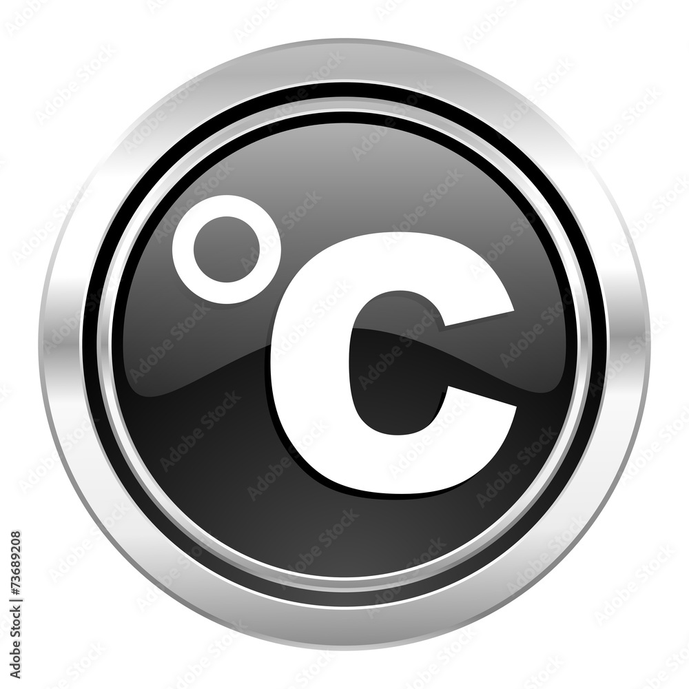 celsius icon, black chrome button, temperature unit sign celsius icon, black chrome button, temperature unit sign