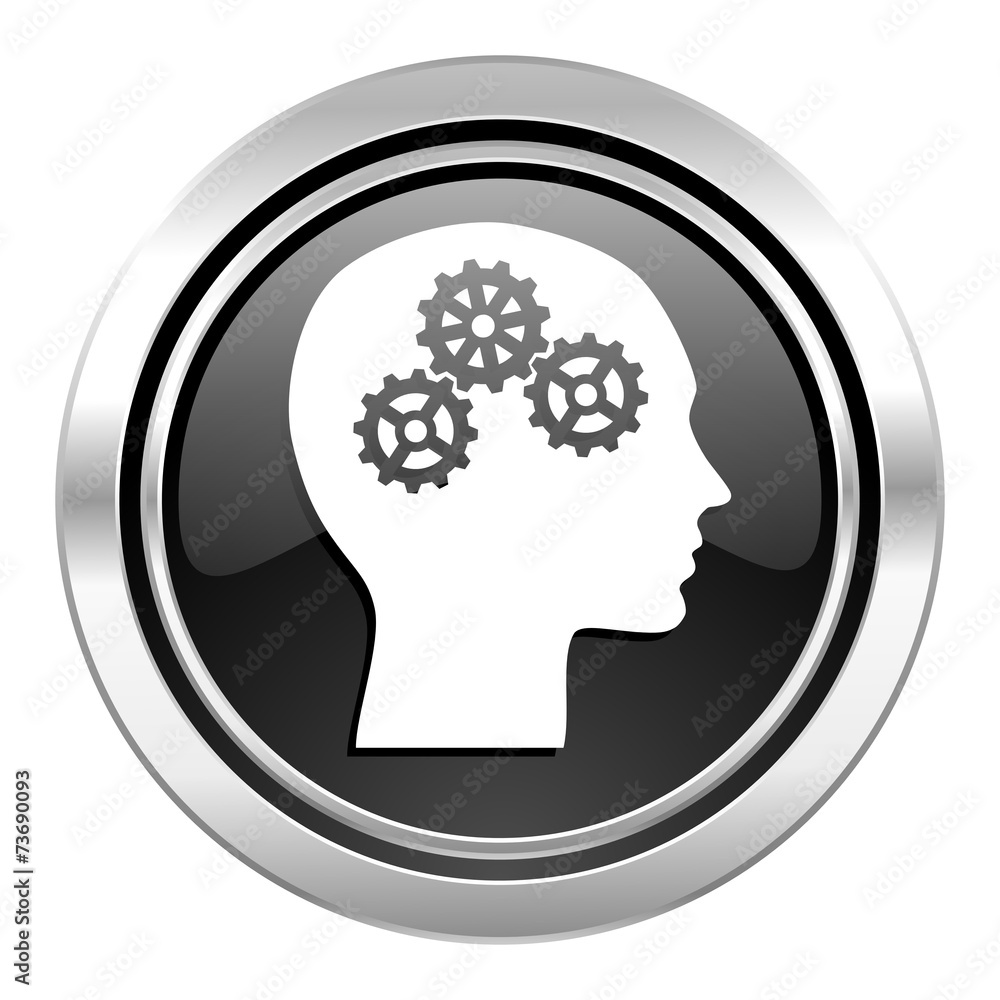 head icon, black chrome button, human head sign head icon, black chrome button, human head sign