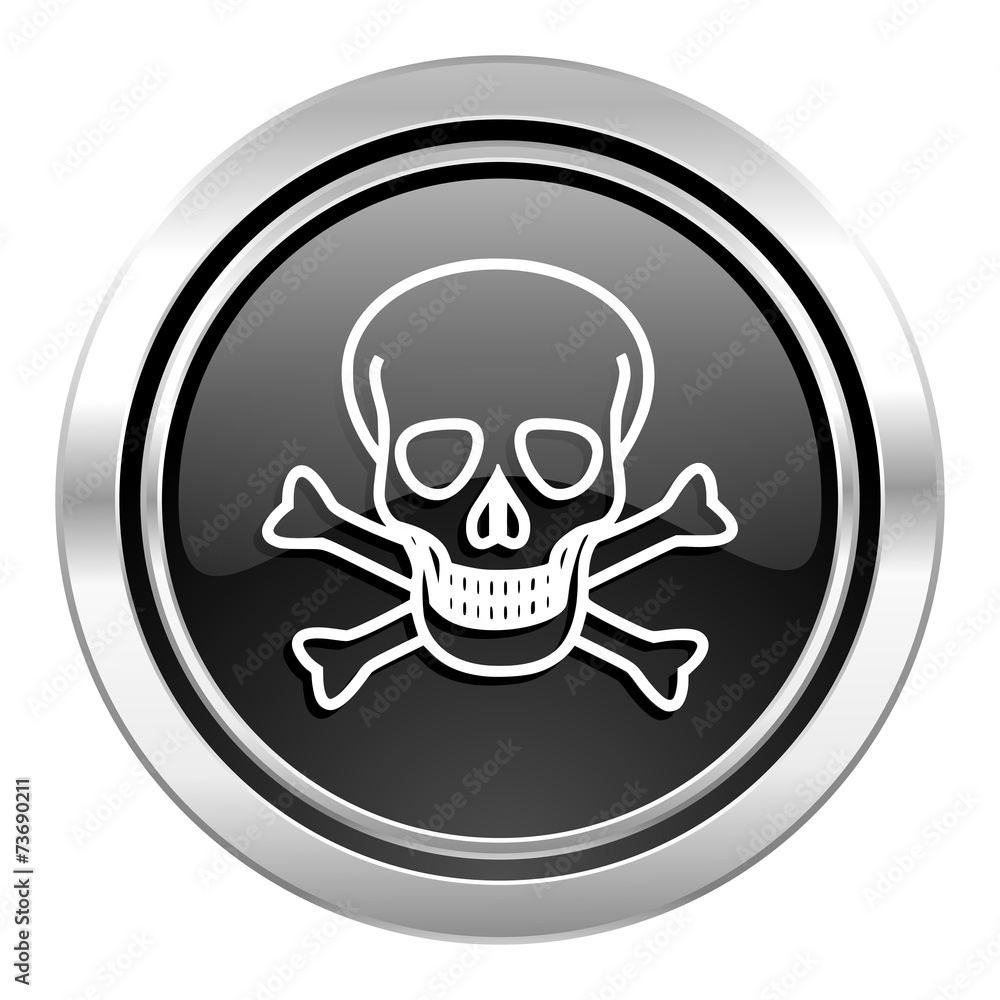 skull icon, black chrome button, death sign skull icon, black chrome button, death sign