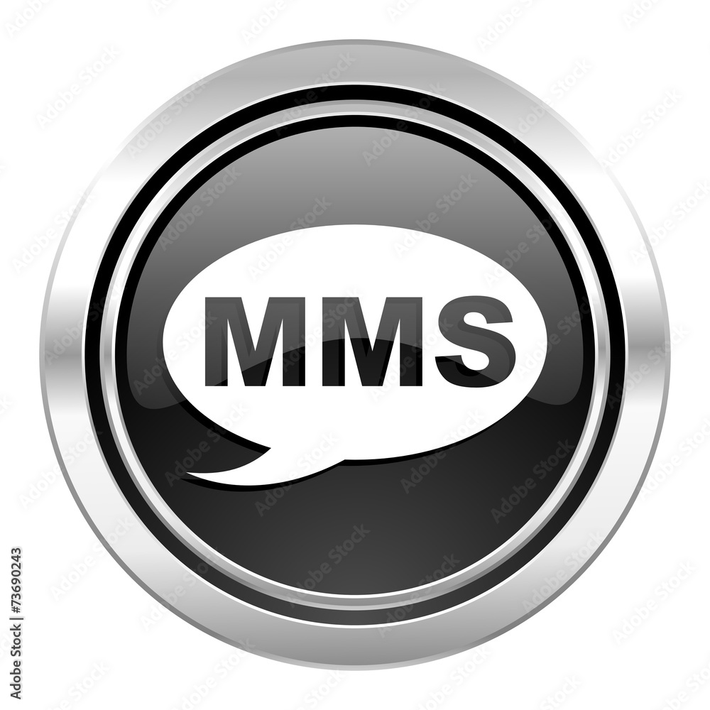 mms icon, black chrome button, message sign mms icon, black chrome button, message sign