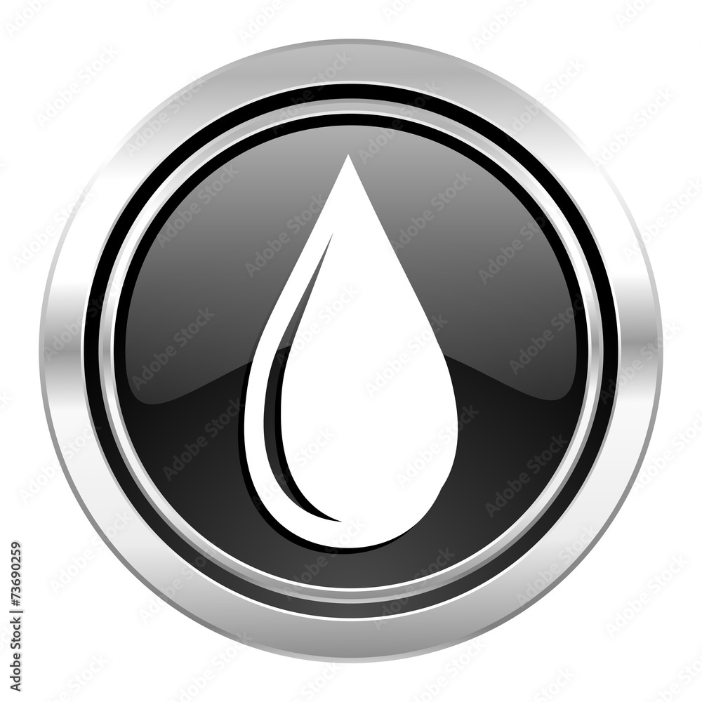 water drop icon, black chrome button water drop icon, black chrome button