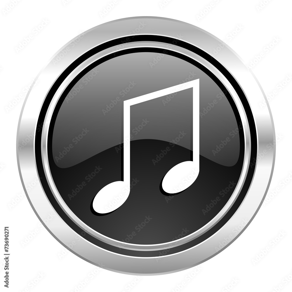 music icon, black chrome button, note sign music icon, black chrome button, note sign