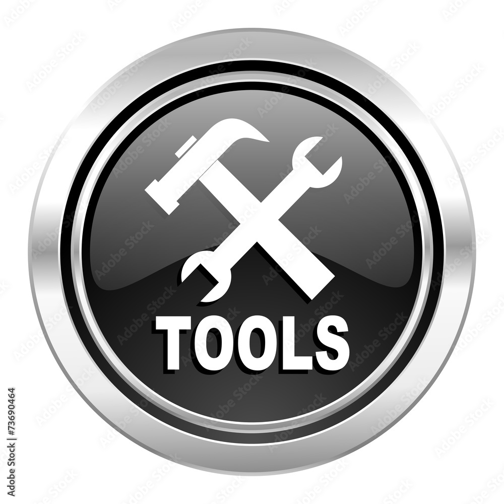 tools icon, black chrome button tools icon, black chrome button