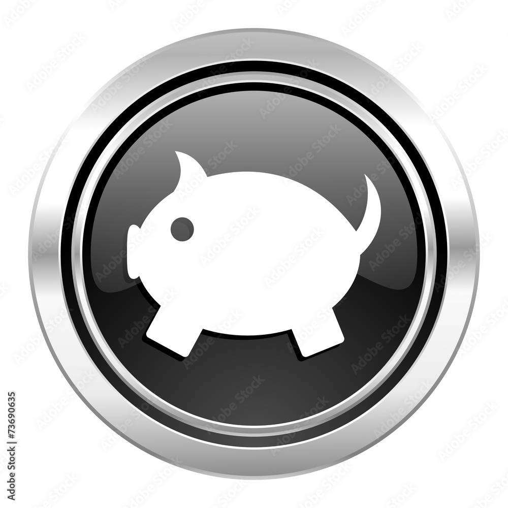 piggy bank icon, black chrome button piggy bank icon, black chrome button