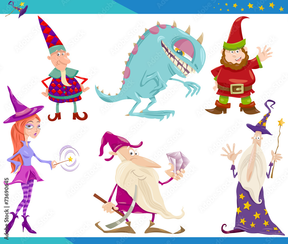 Cartoon Fantasy Characters Set - obrazy, fototapety, plakaty 