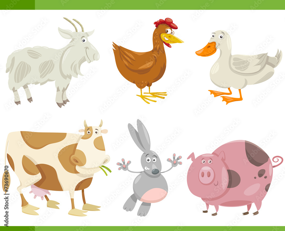 farm animals cartoon set illustration