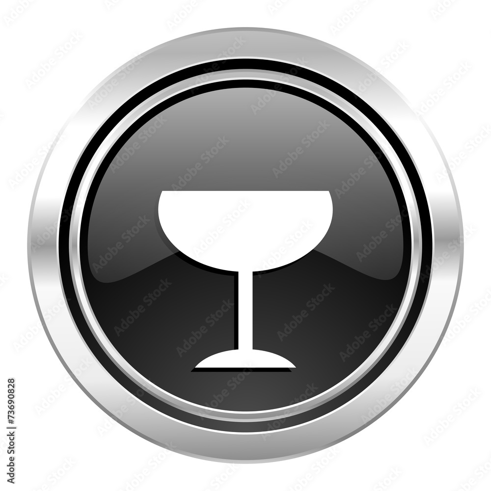alcohol icon, black chrome button, glass sign alcohol icon, black chrome button, glass sign