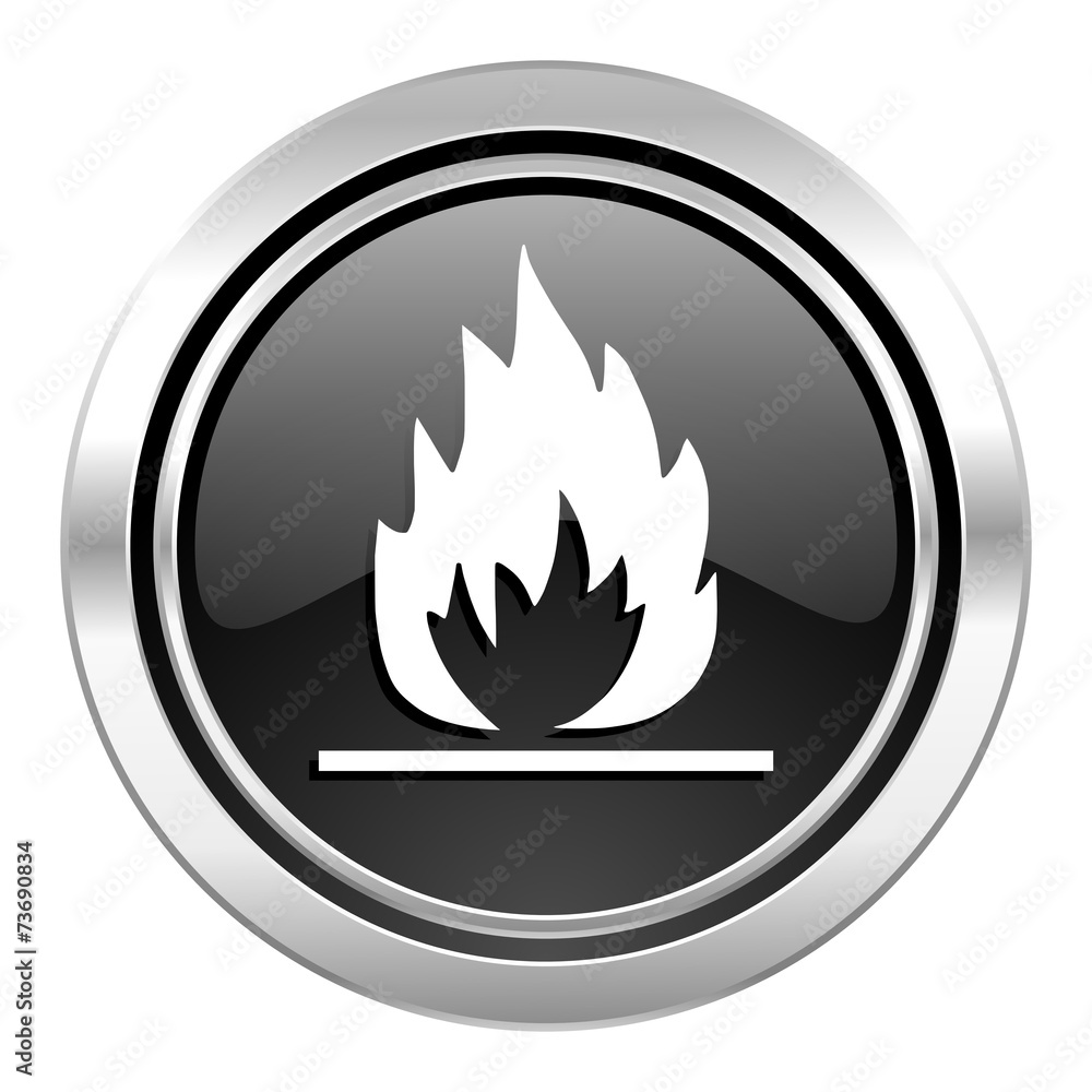 flame icon, black chrome button flame icon, black chrome button