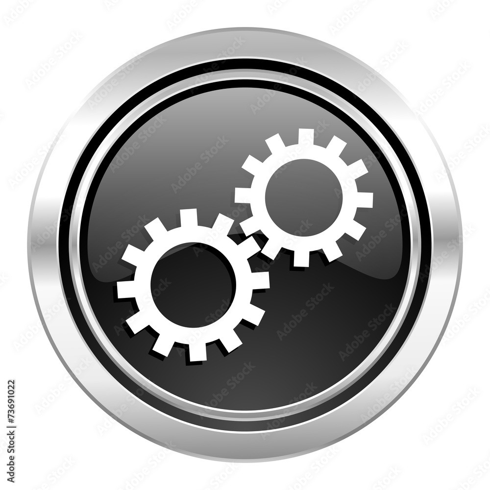 gears icon, black chrome button, options sign gears icon, black chrome button, options sign