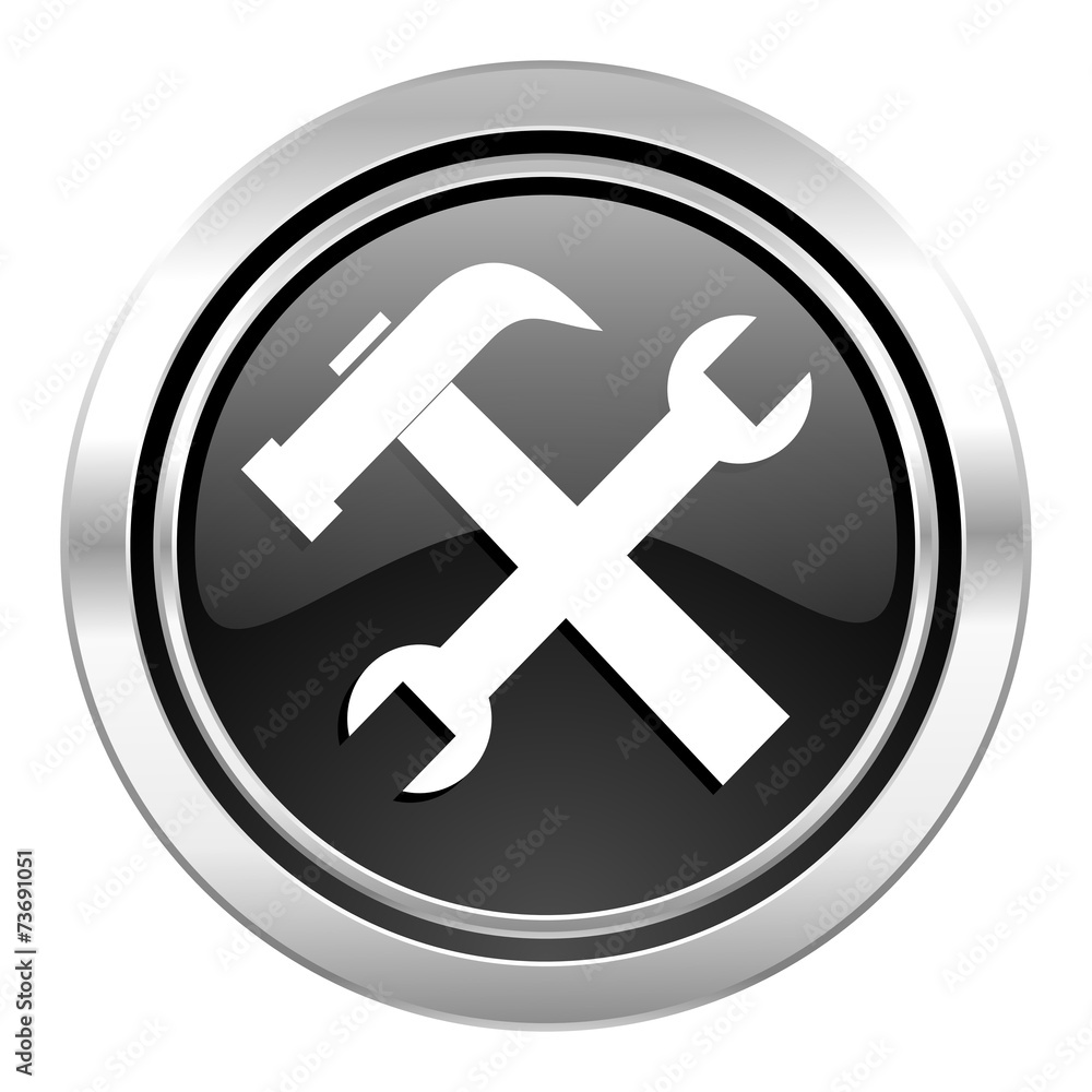 tools icon, black chrome button, service sign tools icon, black chrome button, service sign