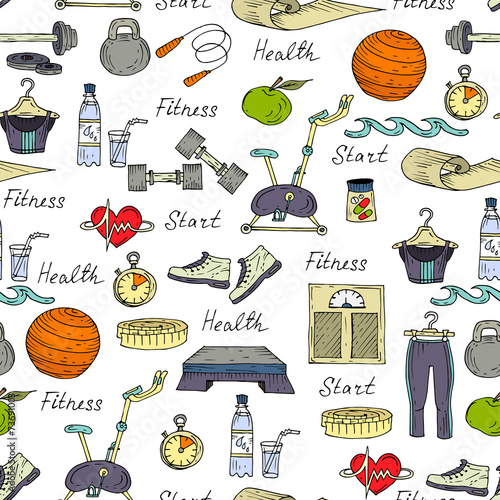 Vector pattern with symbols of healthy lifestyle