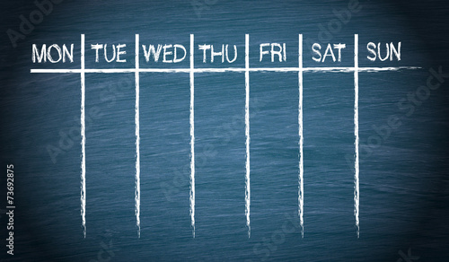Weekly Calendar on blue chalkboard background