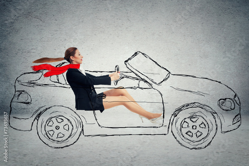 Side profile attractive woman driving car photo