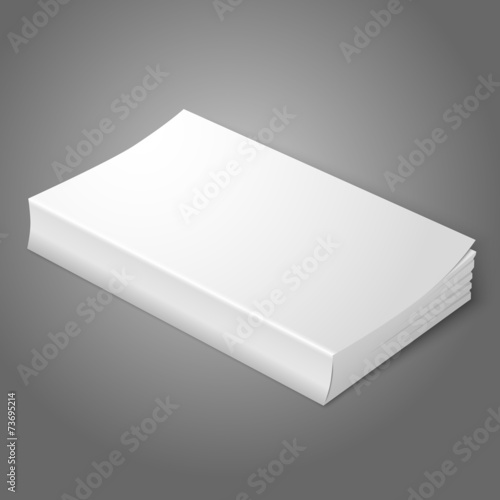 Realistic white blank softcover book. Isolated on grey