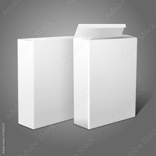 Two realistic white blank paper packages for cornflakes, muesli