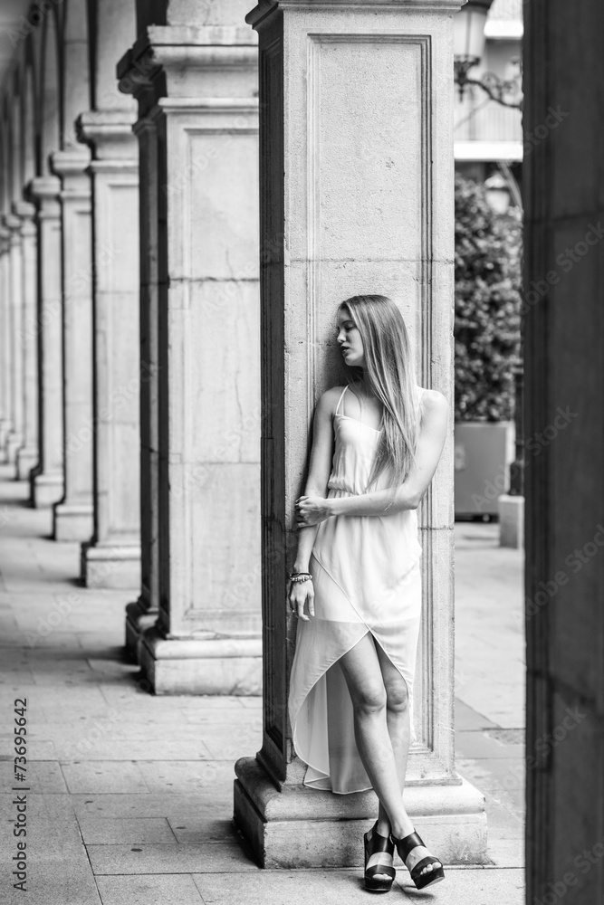 Beautiful blonde girl in urban background Beautiful blonde girl in urban background