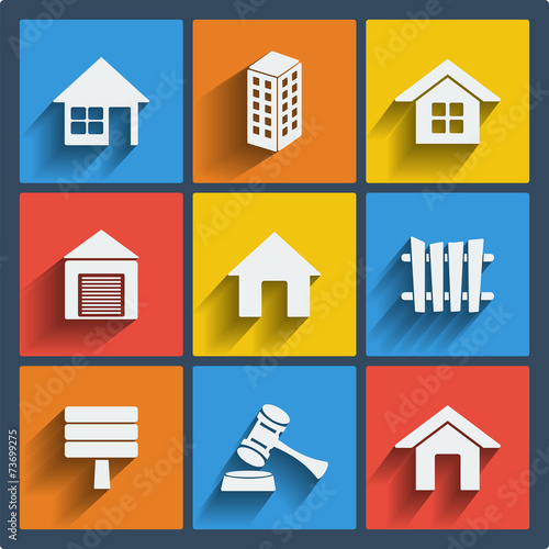 Set of 9 real estate web and mobile icons. Vector.