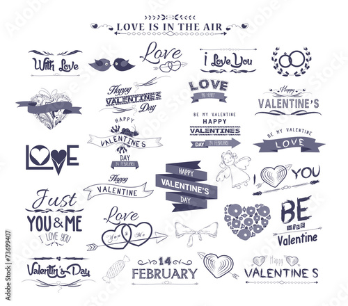 Set of vintage styled design romantic for valentine and wedding