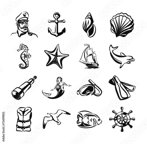 Sea vector black icon set